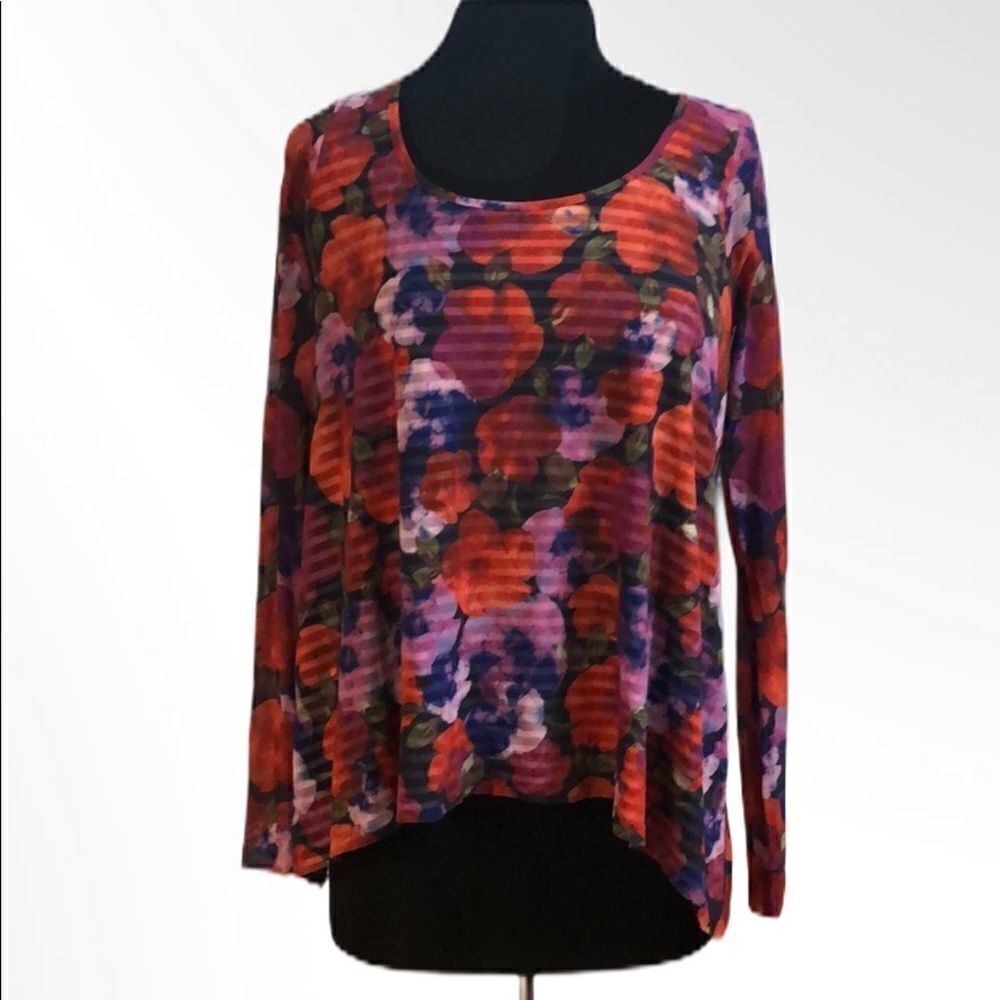 Weston Mesh Overlay Stripes and Floral Detailed Top Size M
